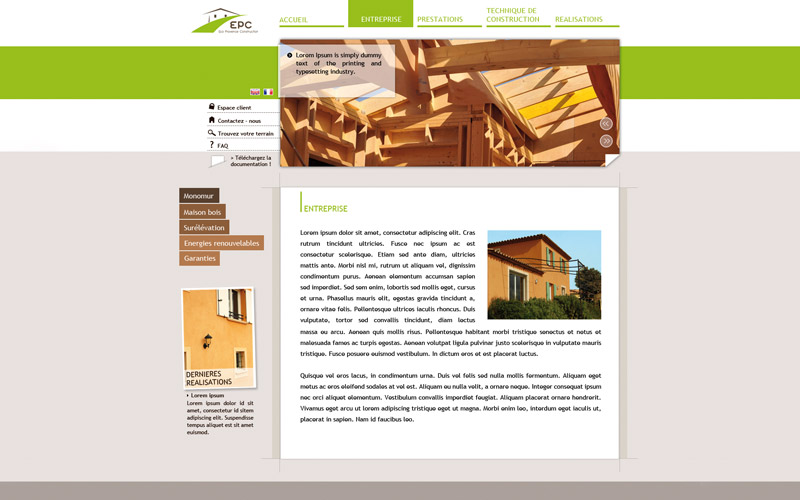 Site internet pour EPC, entreprise spécialisée dans l'éco-construction de maison individuelle.